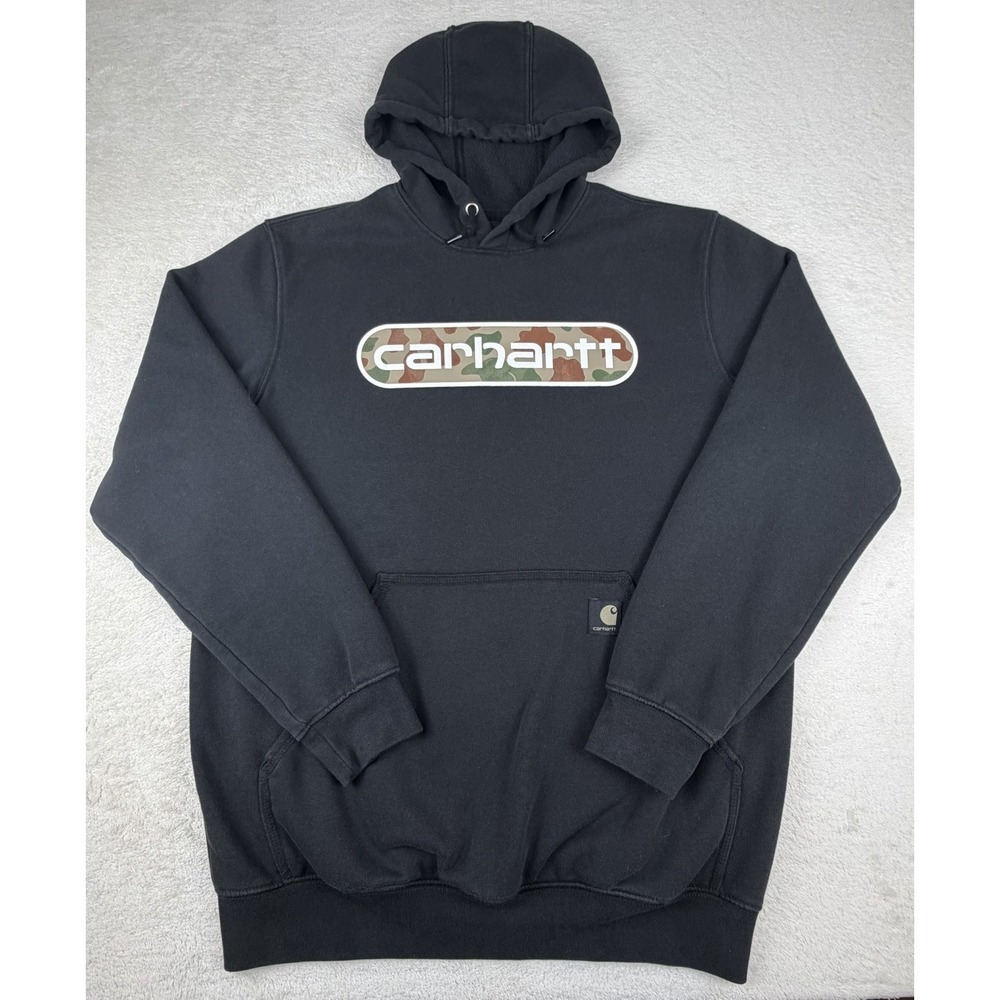 Carhartt Sweatshirt Mens M Black‎ Camo Logo Loose Fit Graphic Hoodie 105942 BLK
